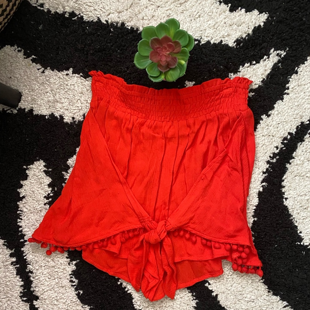 NWOT Red-Orange Coverstitched Shorts Small
